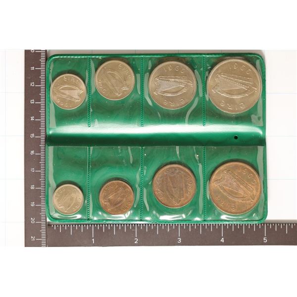 1966 IRELAND 8 COIN UNC SET IN GREEN FOLIO