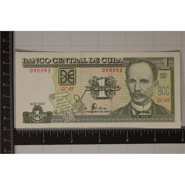 2003 CUBA 1 PESO CRISP UNC BILL