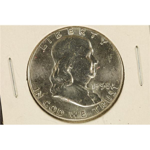 1958 SILVER FRANKLIN HALF DOLLAR BRILLIANT UNC