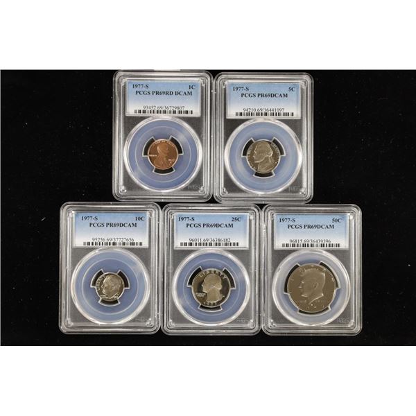 1977-S FIVE COIN PF SET ALL ARE PCGS PR69 DCAM: