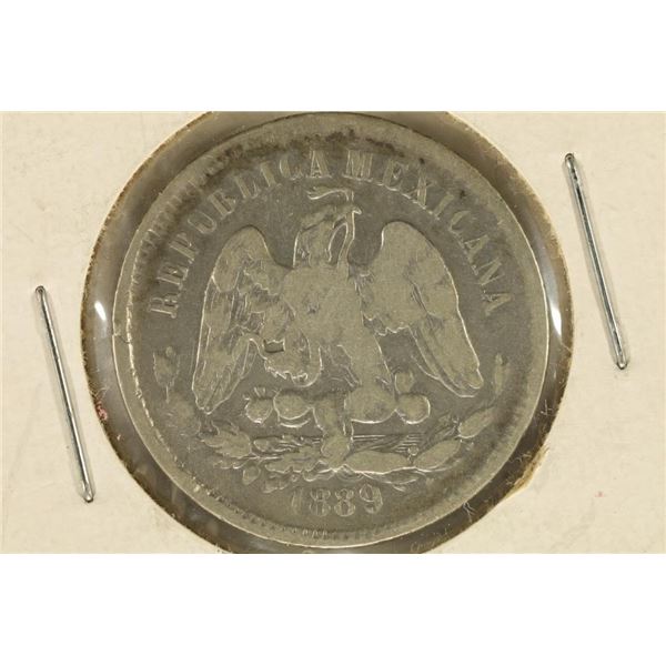 1889 MEXICO SILVER 25 CENTAVOS .1965 OZ. ASW