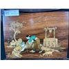 Image 1 : V.S, Rural Indian Scene, Etched And Painted On Wood 12W x 8.5L, Made Dec 1950