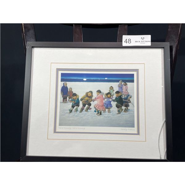 Dorothy Francis, "We're Winning We're Winning" Signed Print, 13.5W x 11.25L, Damaged Glass