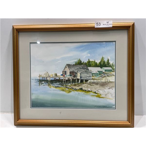 Jacqueline Depew, Fishermans Dock Watercolor Painting, 20W x 17.5L