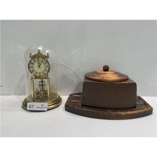 Antique Dome Clock And Tabacco Box With Various Pipes