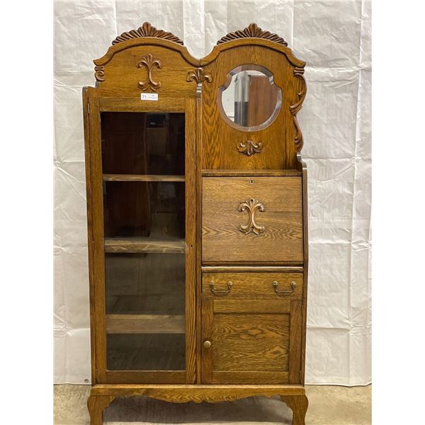 Georgian Solid Oak China Cubboard / Desk - Front Opens To Writing Desk 70 x 37 x 11