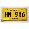 Image 1 : VINTAGE 1958 ALBERTA LICENSE PLATES- SET OF 2