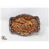 Image 1 : BELT BUCKLE- 1980 BRASS EAGLE W/LEATHER INLAY