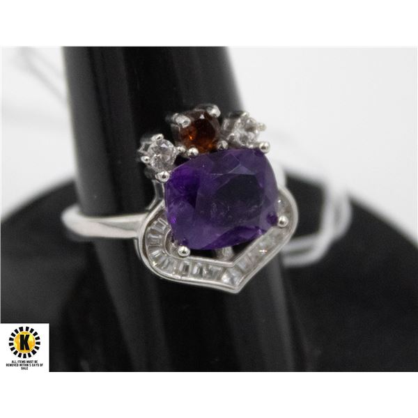 #24-UNHEATED AMETHYST & CZ RING SIZE 6.75