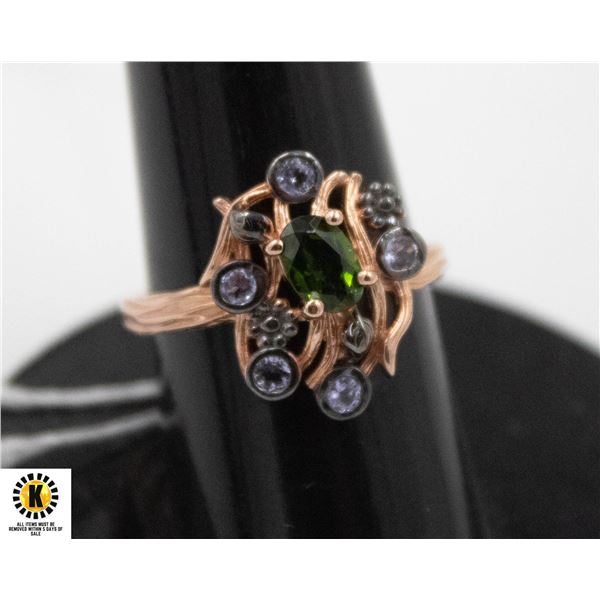 #286-UNHEATED TANZANITE ,CHROM DIOPSIDE RING SIZE