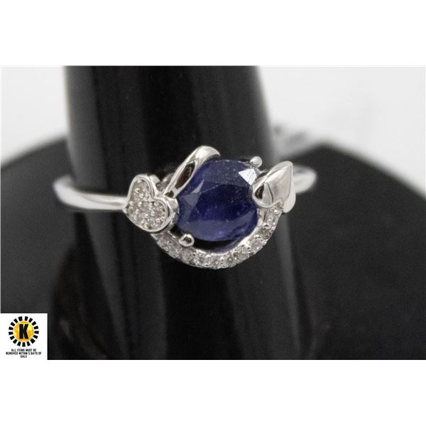 #13- HEATED BLUE SAPPHIRE& CZ  RING SIZE 8