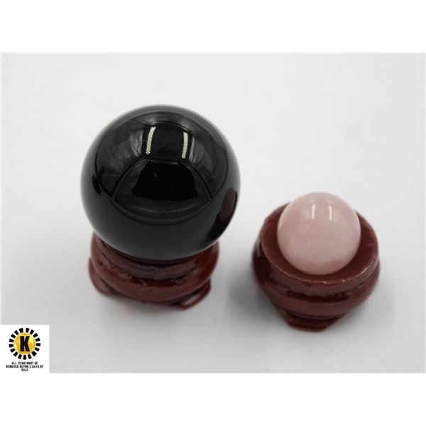 #313-NATURAL BLACK OBSIDIAN & ROSE QZ SPHERE BALL