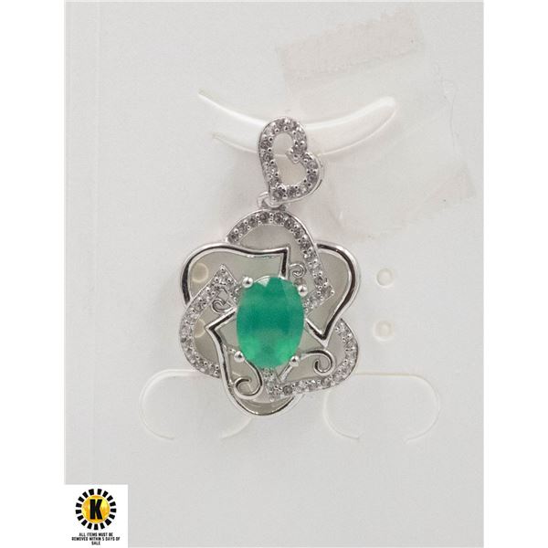 #77-UNHEATED GREEN AGATE &CZ PENDANT