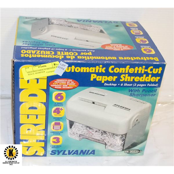 SYLVANIA PAPER SCHREDDER WITH PENCIL SHARPNER