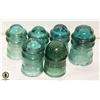 Image 1 : LOT OF 6 ANTIQUE GREEN INSULATORS