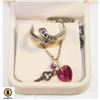 ESTATE PINK HEART & KEY NECKLACE & RING IN BOX