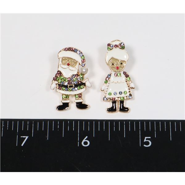 NEW MR. AND MRS. SANTA CLAUS RHINESTONE STUD