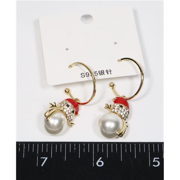 NEW RHINESTONE FAUX PEARL SNOWMAN EARRINGS