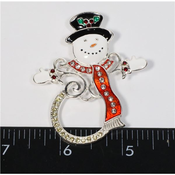 NEW ANTIQUE STYLE SNOWMAN BROOCH WITH LOCKING