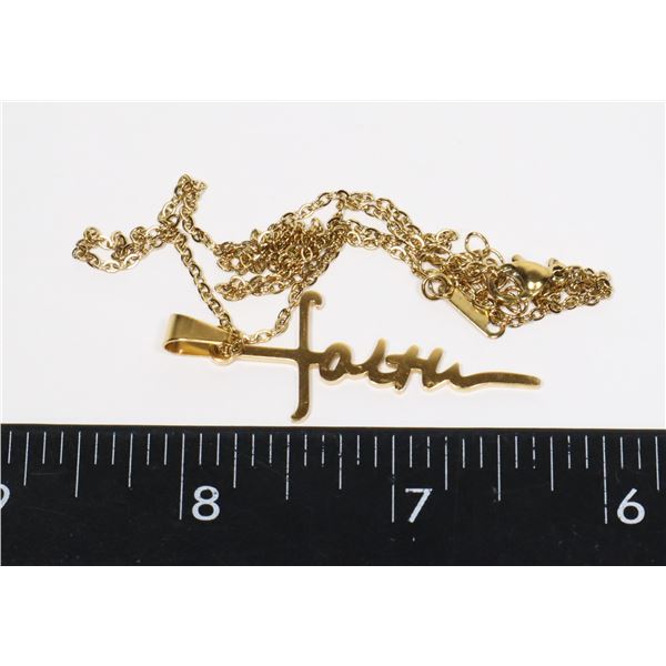 NEW GOLD TONE STAINLESS STEEL FAITH PENDANT AND