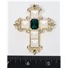 NEW GREEN RHINESTONE FAUX PEARL CROSS