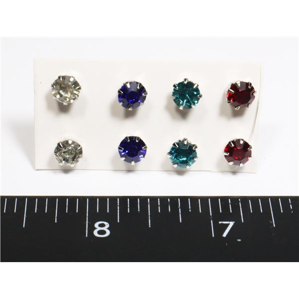 4 NEW PAIRS OF RHINESTONE STUD EARRINGS SILICONE