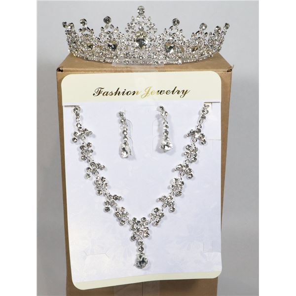 NEW SILVER TONE CLEAR RHINESTONE BRIDAL CROWN,