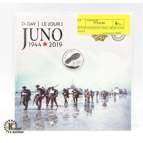 2019 SILVER RCM 3 DOLLAR JUNO D-DAY