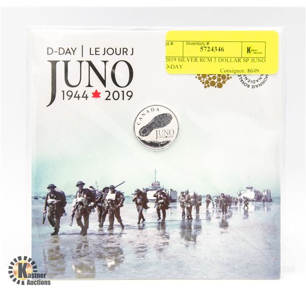 2019 SILVER RCM 3 DOLLAR JUNO D-DAY