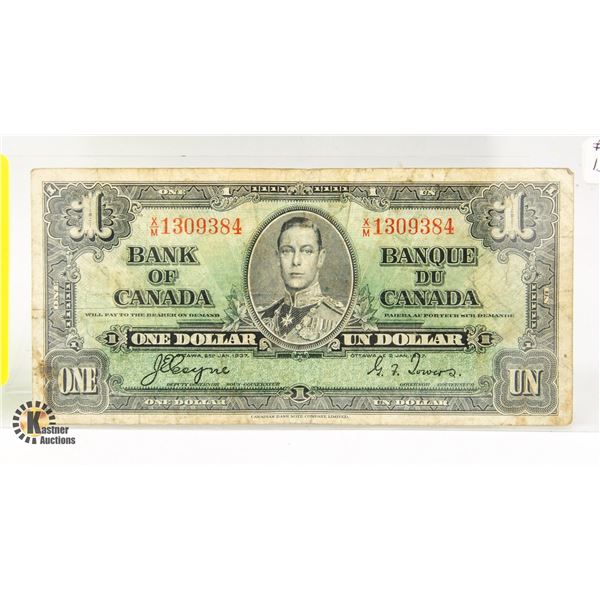 1937 VINTAGE BANK OF CANADA DOLLAR BILL