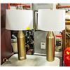 Image 1 : PAIR OF BRASS LAMPS 30" WITH WHITE LAMP SHADES