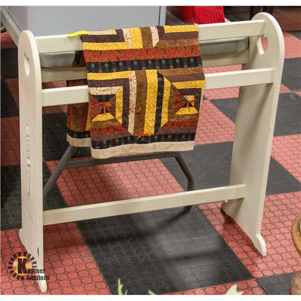 ESTATE WOOD QUILT RACK WITH PATCHWORK QUILT