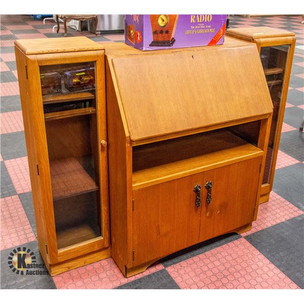 TEAK MIXED WOOD SECRETARY W/GLASS DOOR