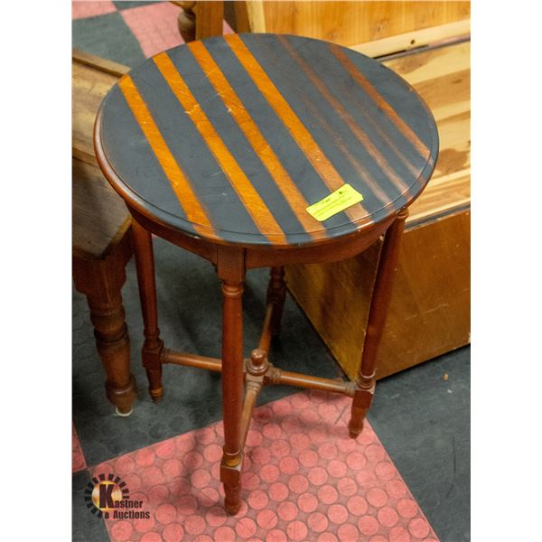 VINTAGE ROUND STRIPED TOP WOODEN TELEPHONE  TABLE