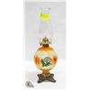 Image 1 : ANTIQUE 18.5"T ORANGE/ FLORAL OIL LAMP