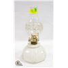 ANTIQUE 15"T WHITE GLASS OIL LAMP