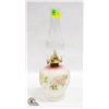 Image 1 : ANTIQUE 18"T WHITE/ PINK FLORAL OIL LAMP