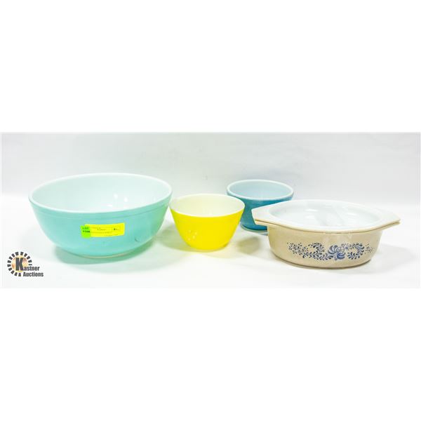 4 ASSORTED PYREX BOWLS