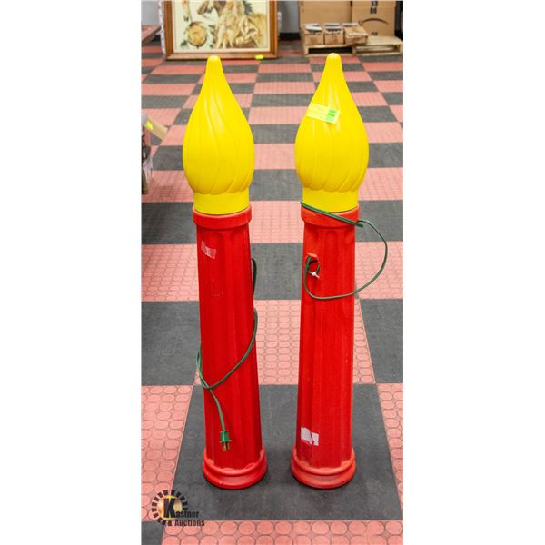 PAIR OF BLOW MOLD CHRISTMAS OUTDOOR CANDLE