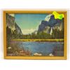 GOLD FRAMED MOUNTAIN SCENE PICTURE 13"T X 17.5"W