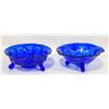 Image 1 : 2 COBALT BLUE DEPRESSION GLASS FOOTED CANDY DISHES
