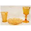 Image 1 : 3PC IRIDESCENT MARIGOLD CARNIVAL GLASS GOBLET/