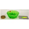 Image 1 : GREEN DEPRESSION GLASS FOOTED CANDY BOWL W/