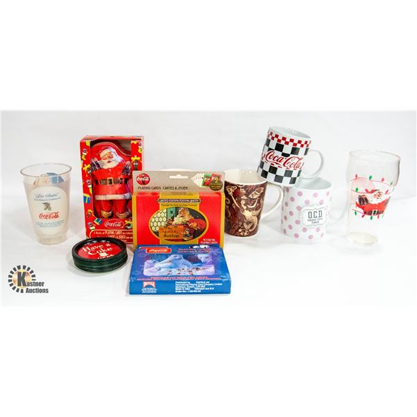 FLAT OF COCA COLA GLASSWARE/ CARDS/ ETC