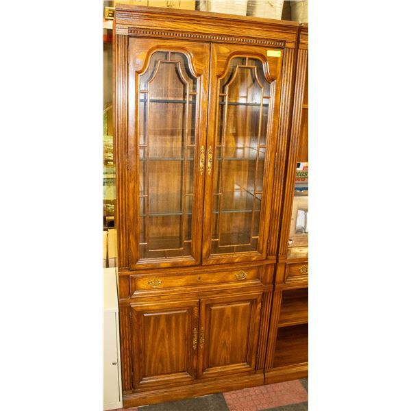 WOOD CURIO CABINET WITH SHELVES AND