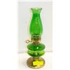 Image 1 : GREEN GLASS OIL LAMP BRASS BASE