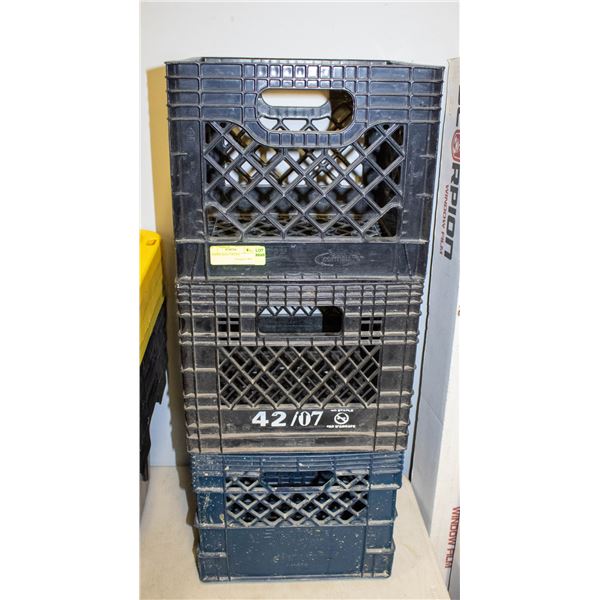 3 X HEAVY DUTY PLASTIC MILK CRATES