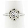 Image 1 : Antique Art Deco 18k White Gold 0.36 ctw Round Diamond Solitaire Open Hexagon Ri