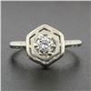Image 2 : Antique Art Deco 18k White Gold 0.36 ctw Round Diamond Solitaire Open Hexagon Ri
