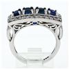 Image 8 : NEW 14K White Gold 2.07 ctw Round Sapphire & Diamond Milgrain Etched Band Ring